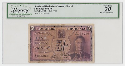 #ad Southern Rhodesia 5 Shillings 1948 P8b King George Sig: Gordon amp; Beadle VF $379.00