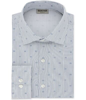 #ad Kenneth Cole Mens Crystal Print Button Up Dress Shirt bluecrystal 18 $36.28