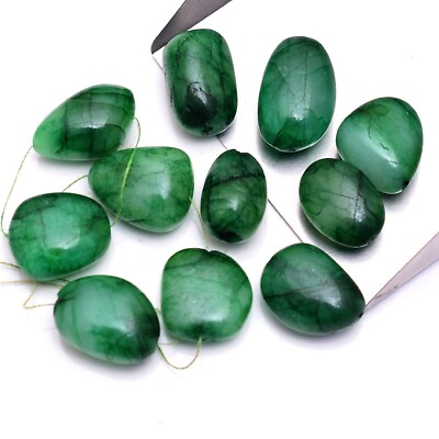 #ad 11 Pcs Natural Brazilian Emerald 15mm 19mm Drilled Tumble Huge Beads Gemstones $18.30