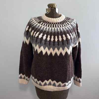 #ad Vintage Paul James English wool fair isle brown crewneck sweater size M $65.00