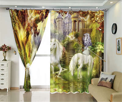 #ad White Horse Castle 3D Curtains Blockout Photo Printing Curtains Drape Fabric AU $329.00