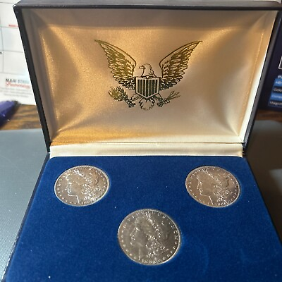 #ad 3 Coin Morgan Dollar New Orleans Set In Velvet Case 1883 O 1884 O amp; 1885 O C372 $335.00