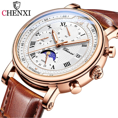 #ad CHENXI Men Watch Roman Numerals Chronograph Date Wristwatch Male Leather Watches $16.87
