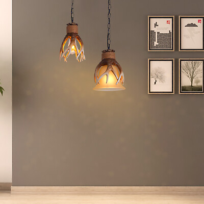 #ad Retro Deer Horn Antler Resin Pendant Light Decor Hanging Lamp Chandelier Fixture $51.87