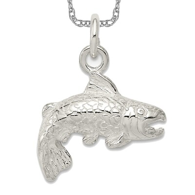 #ad 925 Sterling Silver Fish Necklace Charm Pendant $67.00