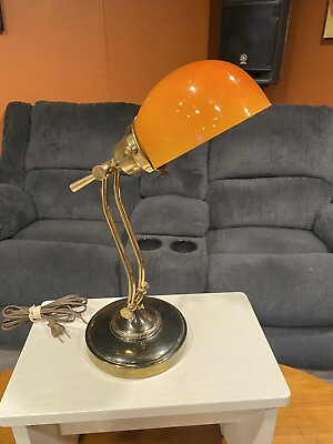 #ad Vintage Heyco Orange Blown glass brass Retro Desk Table Lamp Adjustable $149.99