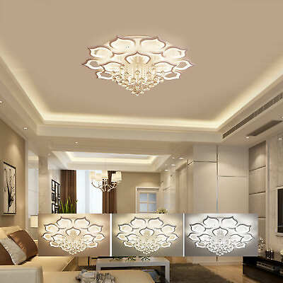 #ad Modern LED Crystal 16 Petal Flower Chandelier Ceiling Lamp Pendant Light Fixture $118.70