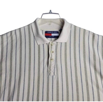 #ad Vintage Bahama Bay Mens Club Polo XL White Striped Short Sleeve Shirt 90’s $5.69