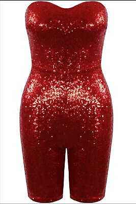 #ad CELEBRITY SEQUIN SWEETHEART NECKLINE PLAYSUIT. Red and Rose. Sizes 6 8 10 12 GBP 14.99