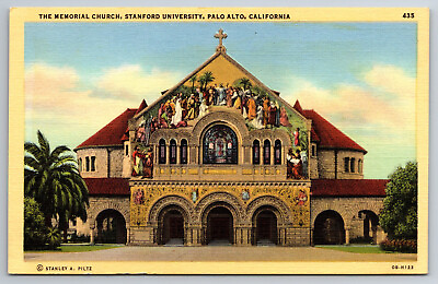 #ad Vintage Postcard CA Palo Alto Memorial Church Stanford University Linen 7340 $1.97