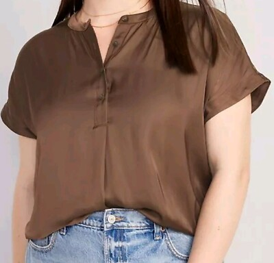 #ad NWT Women#x27;s Old Navy Brown Dolman Sleeve Satin Shirt Size XL 16 18 Blouse Top $14.41