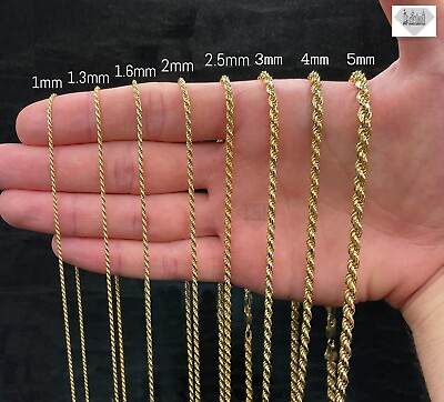 #ad 14K Gold Plated Sterling Silver Rope Link Chain Necklace 925 Silver Chain UNISEX $14.00