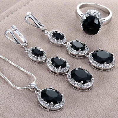 #ad Women 925 Silver Drop Earrings Necklace Ring Cubic Zirconia Wedding Jewelry Gift C $4.58