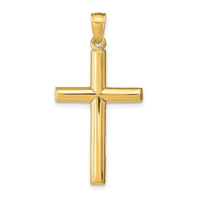 #ad Authentic Solid 14K Yellow Gold Womens Cross Plain Cross Pendant With Chain 18quot; $319.75