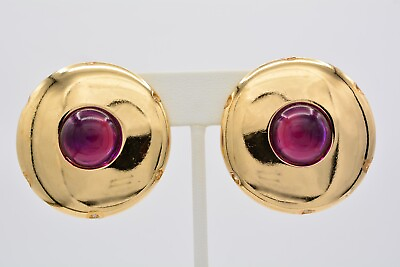 #ad Givenchy Vintage Cabochon Clip Earrings Purple Chunky Large Signed Runway Bin7 $167.96