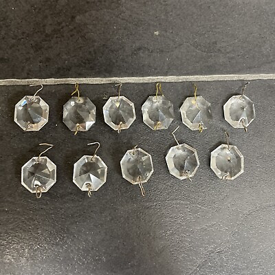#ad #ad 11 Vintage Octagon Crystal Glass Chandelier Prisms Large 1” Replacements $61.80