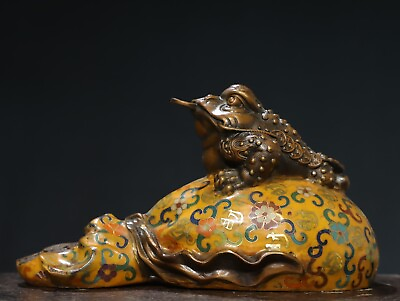 #ad Chinese Antique Treasure Cloisonne Twisted Enamel Color Golden Toad $390.00