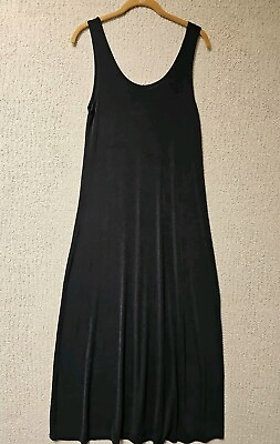 #ad Vintage Maxi Dress XL Black Sleeveless Slinky Liquid Knit Casual Minimalist $39.95