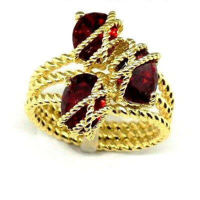 #ad Charter Club Ring 3 Stone Red Crystal Size 5 Gold tone Rope Wire Wrap $27.50 $9.00