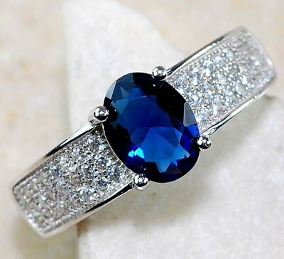 #ad 2CT Blue Sapphire amp; Topaz 925 Solid Sterling Silver Ring Sz 8 UB4 7 $33.99