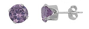 #ad Sterling Silver Amethyst CZ Stud Earrings Round Brilliant Cut 925 Fine Jewelry $5.99