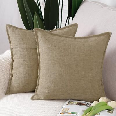 #ad MADIZZ Set of 2 Linen Throw Pillow Covers 18x18 Inch Taupe Soft Decorative Cu... $25.55