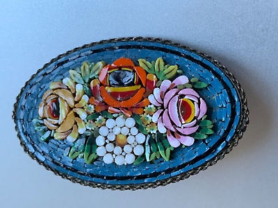 #ad Superb Antique Artist Brooch Micro Mosaic Flower design 2quot; by 1 1 8quot; $219.00