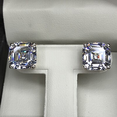 #ad 10CT Asscher Princess Square Cut Diamond Earrings Man Made 14k Solid Gold $543.41