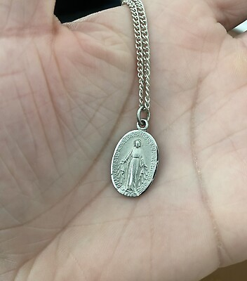 #ad Vintage Sterling Silver Medal Mary Conceived Without Sin Pendant amp; 18” Chain $24.99