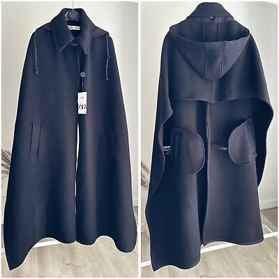 #ad Zara RRP $259 Hooded 75% Wool Cape New One Size Medium NWT $109.65