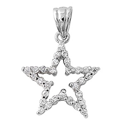 #ad Studded Star Outline Pendant Clear Simulated CZ .925 Sterling Silver Sky Charm $15.39