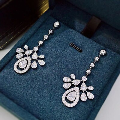 #ad 3.00 Ct Pear Cut Diamond Drop amp; Dangle chandelier Earrings 14k White Gold Finish $104.49