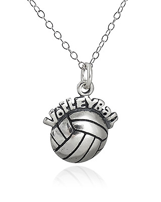 #ad Volleyball Pendant Necklace 925 Sterling Silver Sports Team Ball Spike NEW $21.00