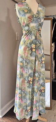 #ad Elegant Vintage Maxi Floral Pastel Print Dress SzM $33.75