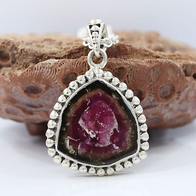 #ad Top Natural Watermelon Tourmaline Pendant Handmade Sterling Silver Jewelry Gifts $184.50