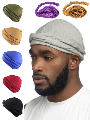 #ad Men Turban Head Wrap Satin Lined Head Scarf Muslim Turban Hijab Hat Cap Cover H❉ C $12.45