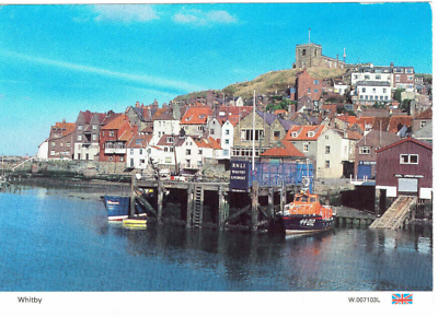 #ad Whitby England RNLI Lifeboat British Flag Town Dock Sea Postcard $7.99