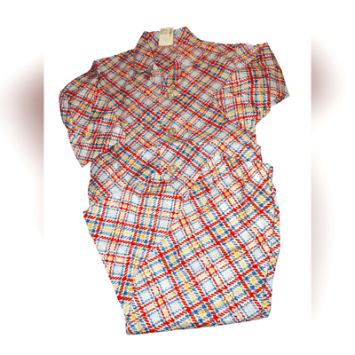 #ad Vintage 60s checkered pajama set $35.00
