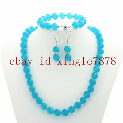 #ad Fashion 10mm Natural Blue Topaz Round Gems Necklace Bracelet Earrings Set 20quot; $10.99