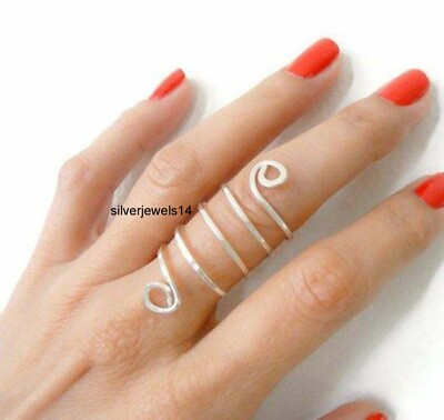 #ad Wrap Index Ring Solid 925 Sterling Silver Adjustable Handmade Statement Jewelry $9.78