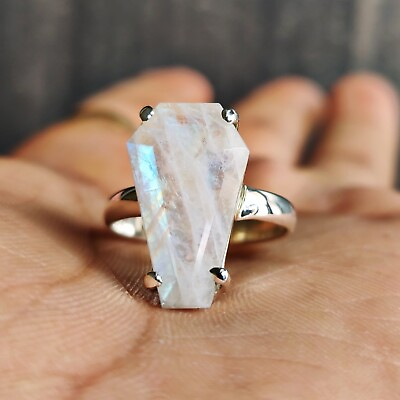 #ad White Moonstone Coffin Ring 925 Sterling Silver Jewelry Women Ring Coffin Ring $27.54
