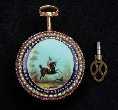 #ad Antique Pocket Watch 18k Gold Enamel Pearls Ruby Verge c1780s Roman Melly amp; Roux $5999.99