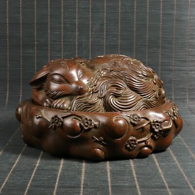 #ad Chinese Exquisite copper Handmade fox cover Censer 00659 $298.20