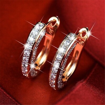 #ad Gorgeous Cubic Zircon 925 Silver PlatedGoldRose Gold Hoop Earring Women A Pair C $3.54