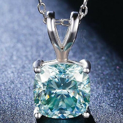 #ad 925 Sterling Silver 6.5 MM Blue Cushion Cut Moissanite Gorgeous Pendant For Her $107.10