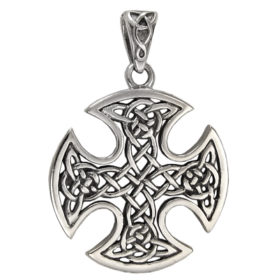 #ad Sterling Silver Celtic Knot Cross Pendant Knotwork Iron Cross Jewelry $24.99