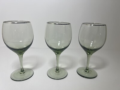#ad Lenox Crystal Green Shadow Platinum Wine Glasses Set of 3 VTG $24.88