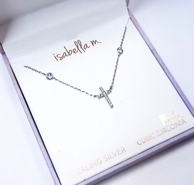 #ad Isabella M Sterling Silver Cubic Zirconia Cross 16quot; Necklace $62.42
