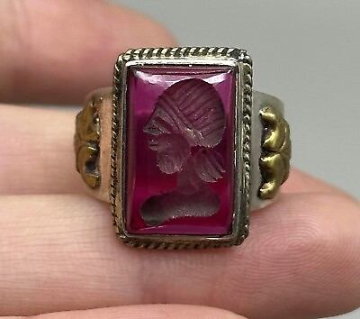 #ad Solid silver old original Ruby stone wonderful intaglio Roman king Ring $200.00