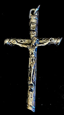 #ad Vintage Catholic Silver Tone Crucifix Italy $9.99